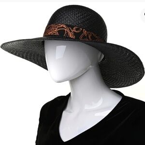 Hermes Black ‘Brides de Gala’ Woven Hat with Patterned Band